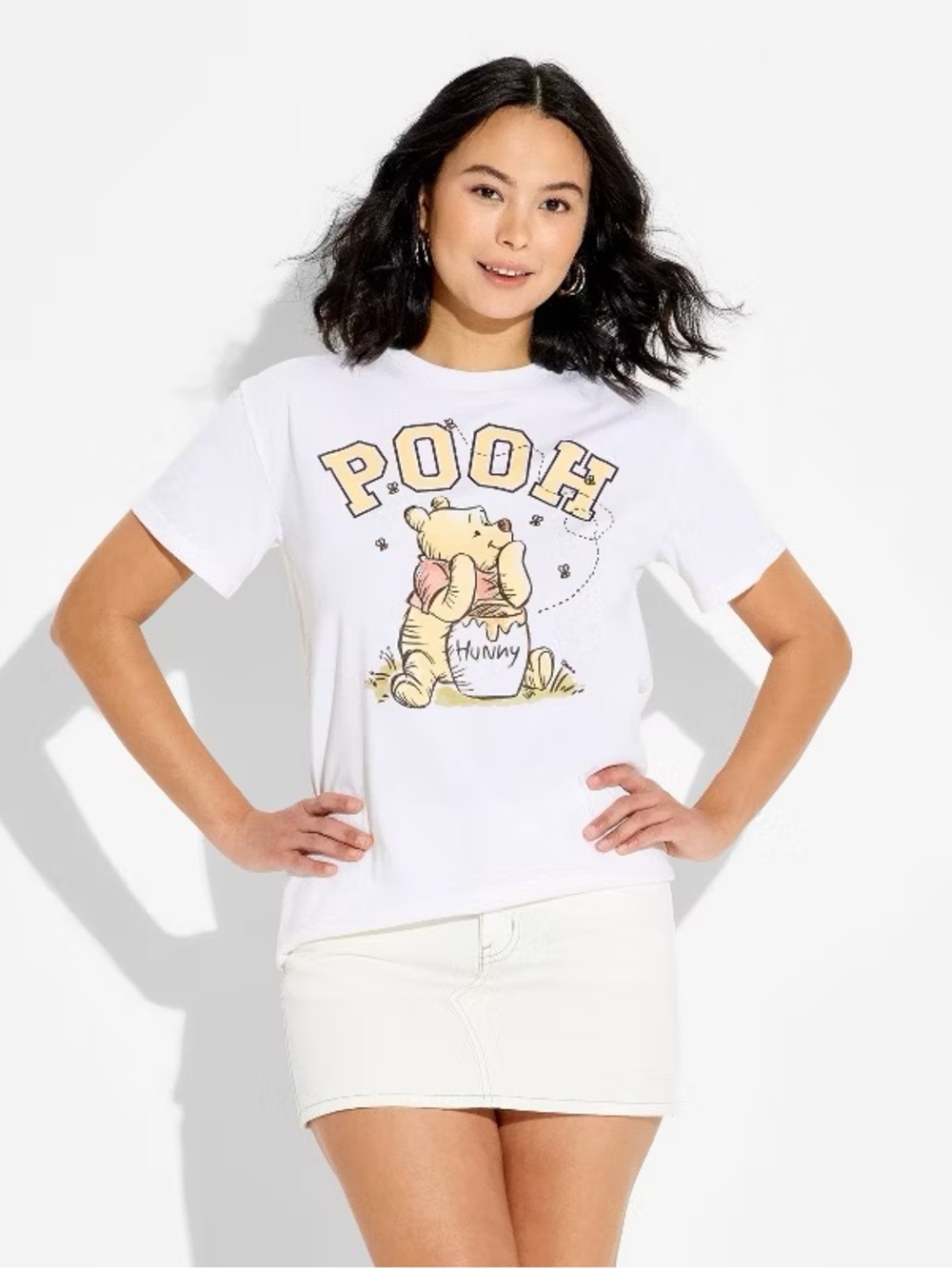 Disney Winnie the Pooh Logo Tee - Cream with Light Gray Print
